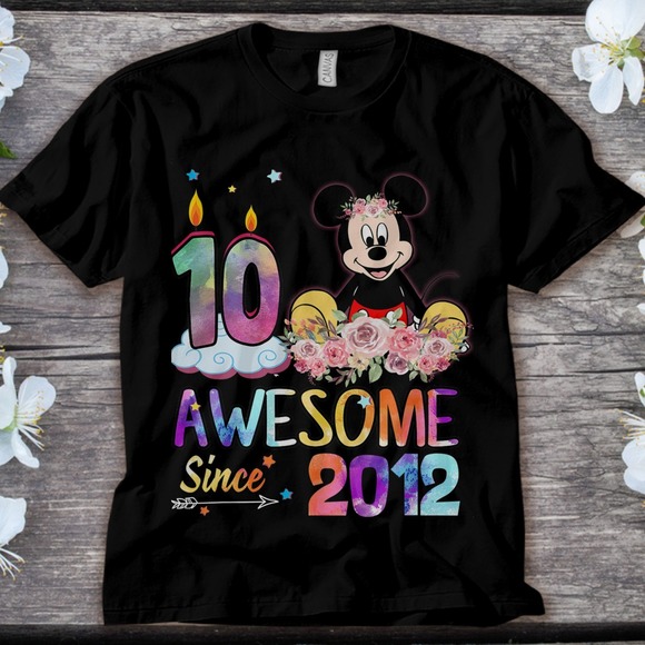 Disney Mickey Mouse Awesome Since 2012 10th Birthday 10 Years Old Unisex T-shirt - Picture 1 of 2